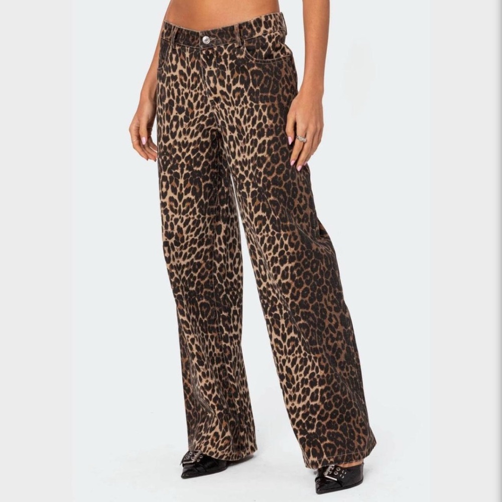 Leopard Print Wide Leg Pants - Brown & Black